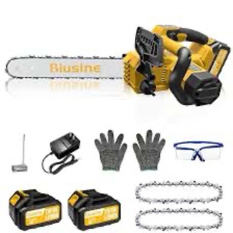 battery powered chainsaw 14 inch,electric cordless chainsaw with 2 x 6.0ah battery and charger,handheld mini chain saw with replacement chains,goggles and gloves for wood cutting and trimming branchs green