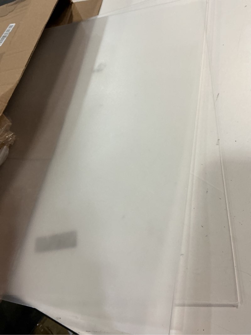 Condition photo showing As Is for CALPALMY (2 Pack) 1/8" Thick Clear Acrylic Sheets - 20" x 24" Pre-Cut Plexiglass Sheets for Craft Projects, Signs, Display Cases, Sneeze Guard and More - Cut with Engraver, Power Saw or Hand Tools 20"x24", 1/8" Thick Clear 2