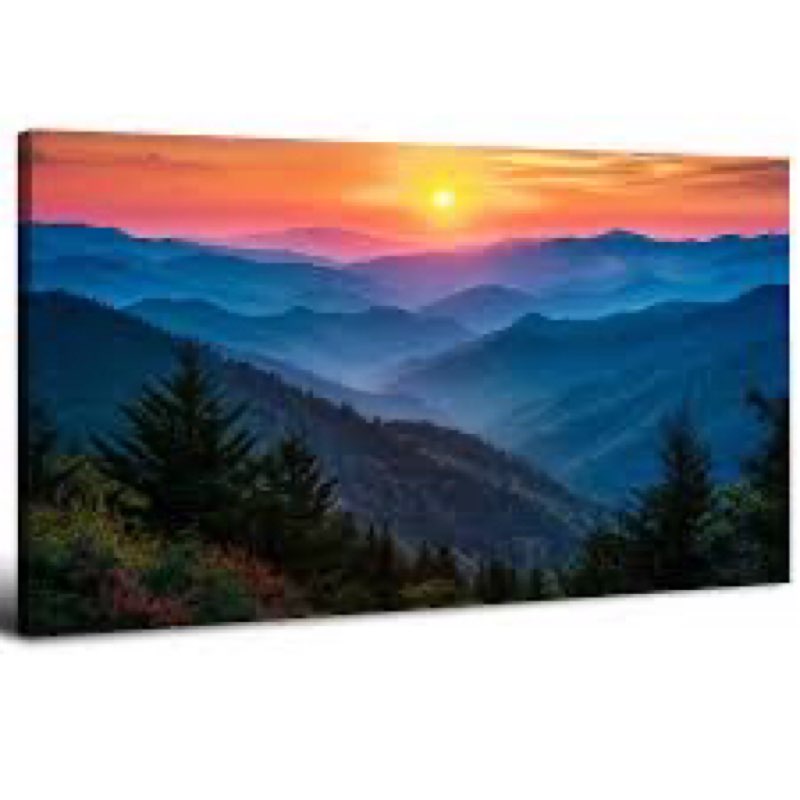 the smoky mountain canvas wall art nature landscape pictures for living room blue ridge mountains sunset scenery wall decor forest scenic prints artwork bedroom bathroom office home decorations 24x48"