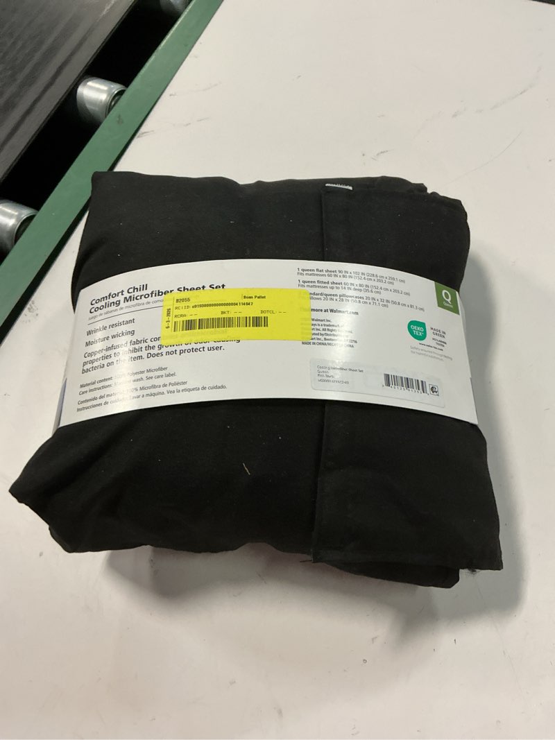 Condition photo showing Good Condition for mainstays comfort chill microfiber bed sheet set, queen, rich black, 4 piece