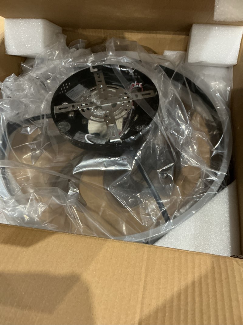 Condition photo showing As Is for sterren rgb ceiling fan with light, 20'' low profile ceiling fans, black flush mount led fan light with remote control, modern bladeless fandelier for bedroom, living room, kitchen rgb black 19.7 inch