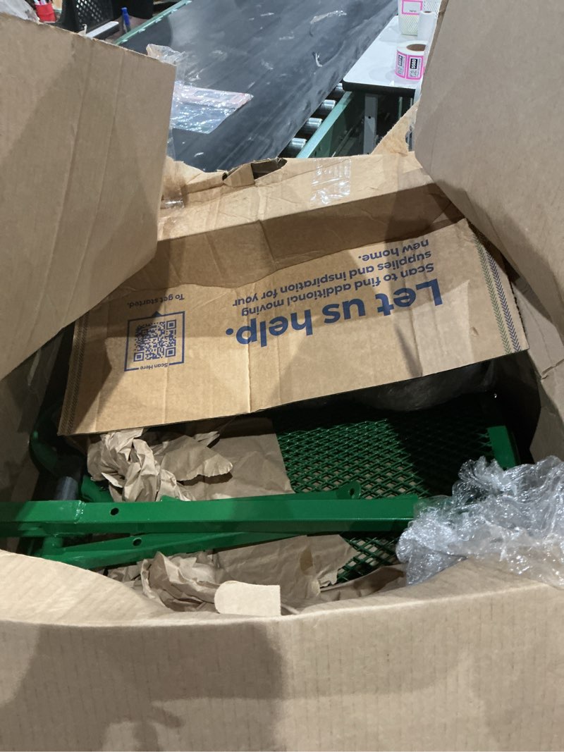 Condition photo showing As Is for seeutek compost spreader, 24" peat moss spreader with 3 heights, top soil spreader w/upgraded side latches support rod powder coated metal mesh top dressing spreader for lawn, 2 way uses-push or tow