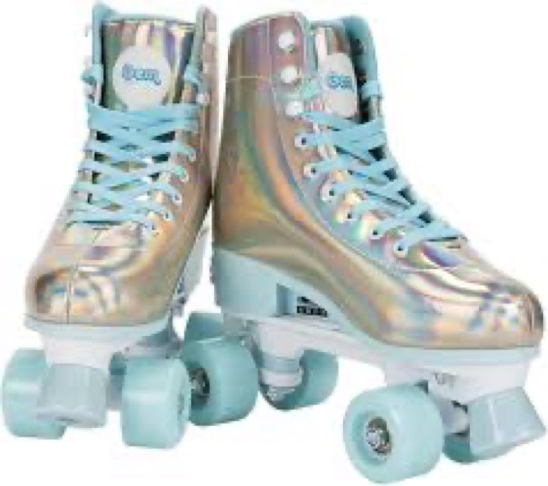 gem quad roller skates - holographic blue, size 3-6