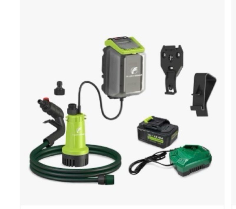 FLUENTPOWER Cordless Submersible Water Pump Kit, 18V 4Ah Battery Operated 530GPH 66FT 2 Bar Portable