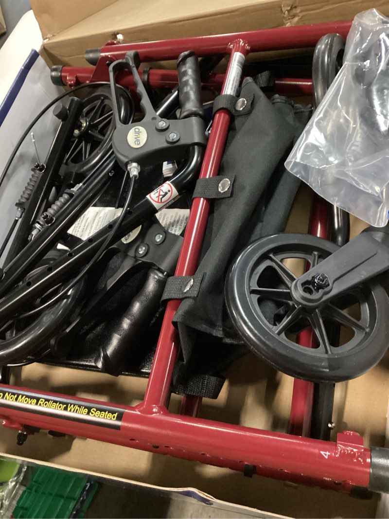 Condition photo showing As Is for Drive Medical RTL10261RD Foldable Rollator Walker with Seat - Adjustable Handles and Seat, Red