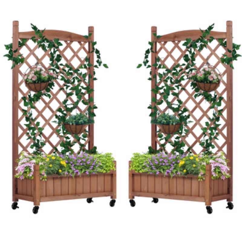 Arlmont & Co. Wooden Raised Garden Bed for Outdoor, Deep Large Planter Box with Diamond Lattice Trellis for Climbing Plants, Gardening, Vegetables(3× 2× 6FT)