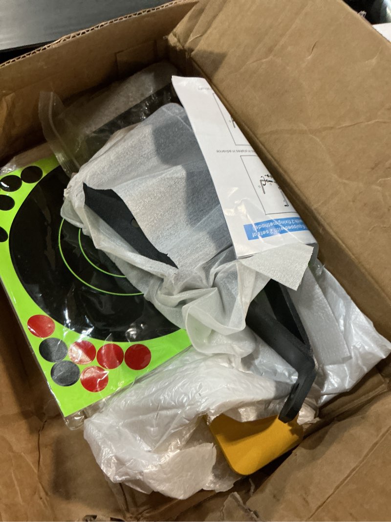 Condition photo showing Good Condition for gadfish ar500 steel targets for shooting with t post target hanger, 1/2 inch thick steel target, 2 mounting options, neon yellow color 7" x 12"