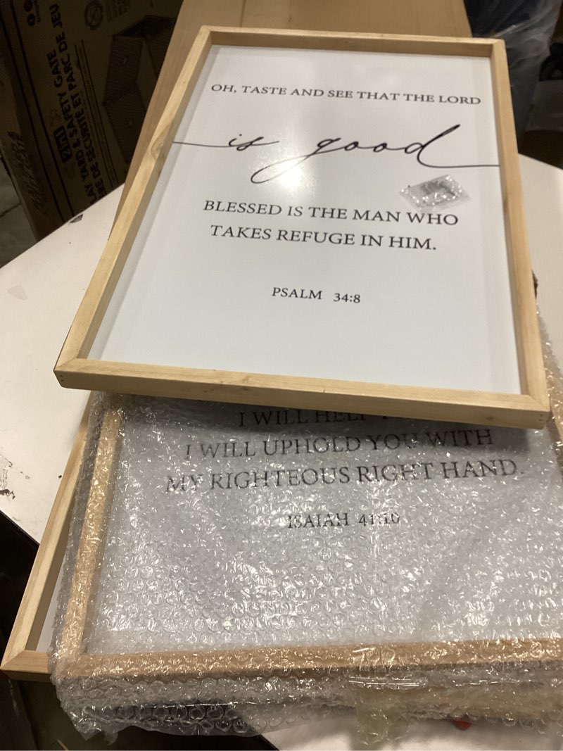 Condition photo showing Good Condition for RLWangChao Bible Verses Set of 3 Wall Decor 24"X16" The Lord Your God Is Good Bedroom Prayer Religious Quotes Wood Framed Art Inspirational Christian Scripture Wall Hanging Sign (Wood) 24"L x 16"W Bible Verses?Wood)