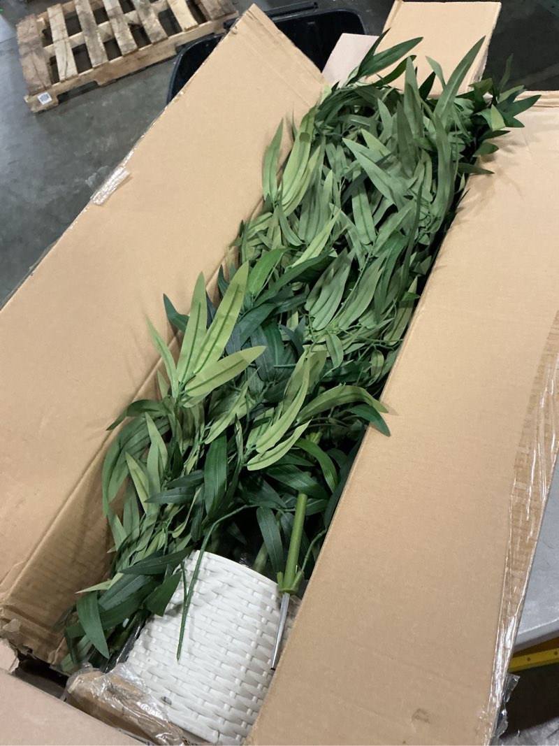 Condition photo showing Good Condition for artificial bamboo tree: 6ft fake bamboo plant faux tall nandina tree with dense green leaves in woven planter for indoor home decor office living room corner decoration zen oriental minimalism 6ft white 1