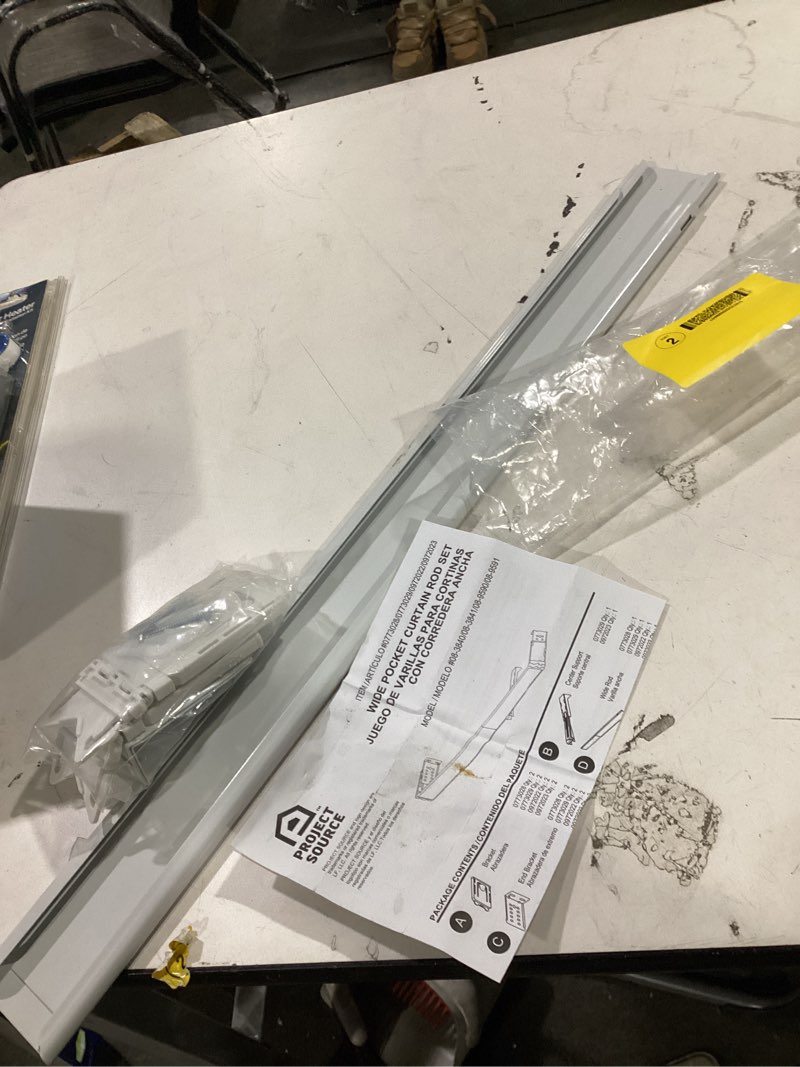 Condition photo showing As Is for project source 28-in to 48-in white steel wide-pocket curtain rod project source 28-in to 48-in white steel wide-pocket curtain rod