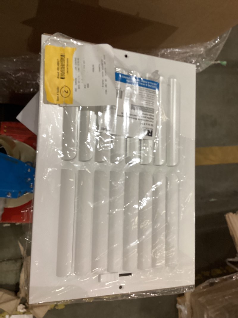 Condition photo showing As Is for reliabilt 12-in x 8-in 1-way curved steel white sidewall/ceiling register