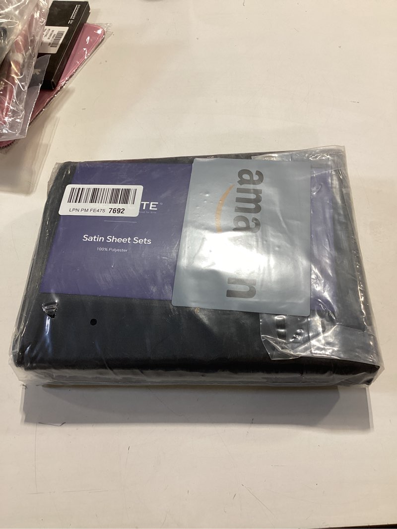 Condition photo showing New/Like New for BEDELITE Satin Sheets Queen Size Bed Set, Luxury Soft Black Silky Sheets for Hair and Skin, Similar to Silk Bed Sheets Set 4 Pieces with 1 Deep Pocket Fitted Sheet, 1 Flat Sheet, and 2 Pillowcases Black Queen