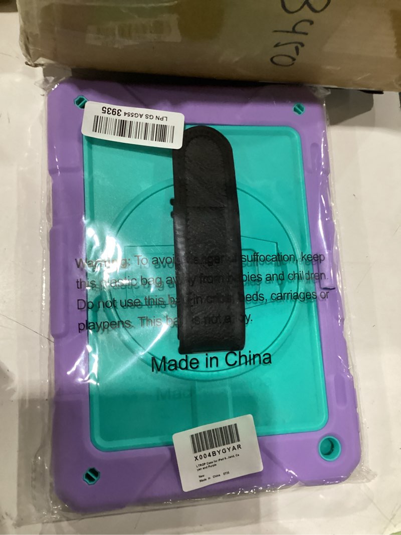 Condition photo showing New/Like New for ltrop case for ipad 9th/ 8th/ 7th generation (2021/2020/2019), shockproof 10.2” ipad cover with shoulder strap pen holder swivel stand, cyan/purple cyan and purple
