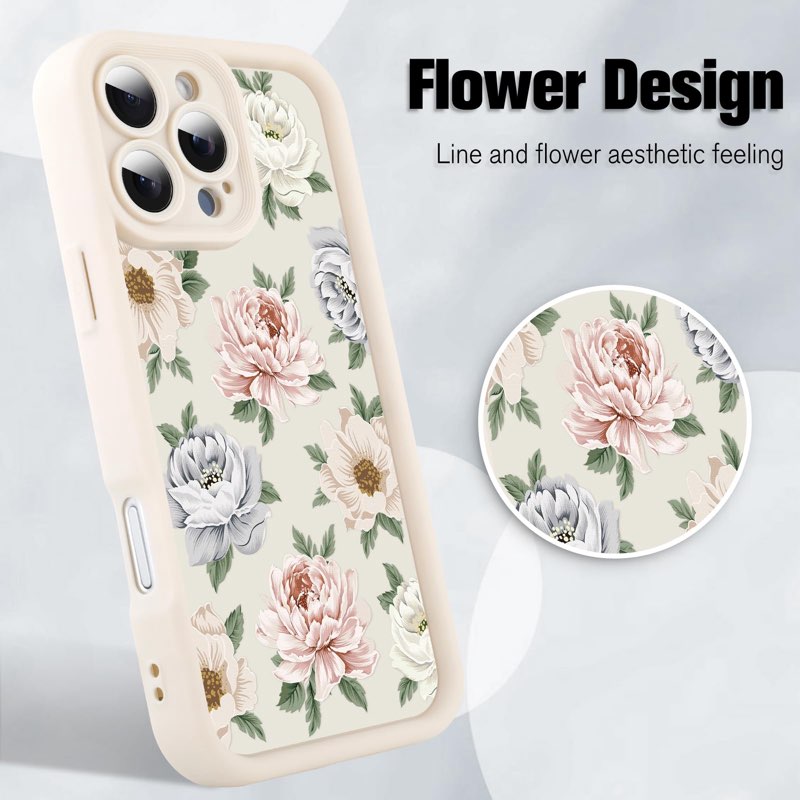 OOK Case for iPhone 16 Plus Cases Cute Flower Floral Pattern Design for Girls Women Soft Silicone Ca