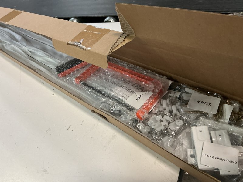 Condition photo showing Good Condition for ceiling curtain track, curtain track with roller hooks, 9ft - 12ft ceiling mounted rail set for room divider, white 9ft - 12ft white
