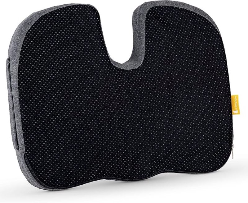 Premium Coccyx Chair Seat Pillow for Your Desk at Work, Home Office, in The Car and for Gaming - Orthopedic, Ergonomic Memory Foam Coccyx Cushion with Non-Slip Bottom (Gray)