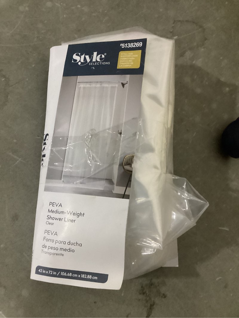 Condition photo showing Good Condition for style selections stall sized medium weight peva 42.0-in w x 72-in l clear solid eva/peva shower liner