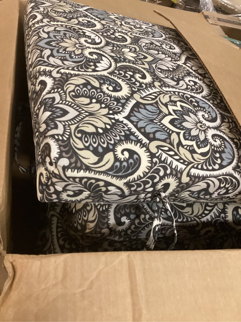 Condition photo showing Good Condition for arden 2-pack outdoor patio dining chair cushion, 20x44, rain-proof seat pad, fade-resistant outdoor cushion black aurora damask 2 pack black aurora damask