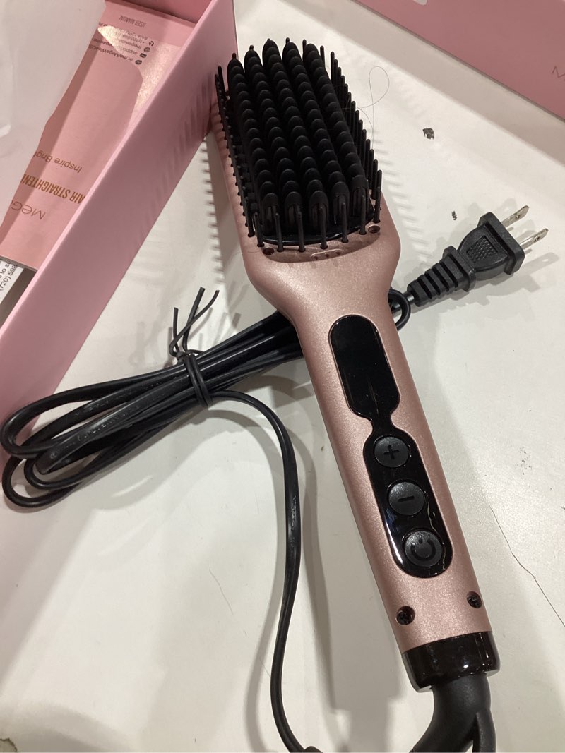 Condition photo showing As Is for MEGAWISE Pro Ceramic Ionic Hair Straightener Brush for Home Salon | MCH Fast 20s Heating Tech with Auto-Off Safety | Anti-Scald with Universal Dual Voltage | Rotatable Power Cord Pink