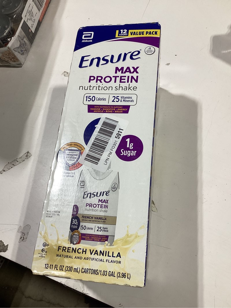 Condition photo showing Good Condition for Ensure Max Protein Shake | French Vanilla | Ready to Drink | 30g Protein for Muscle Health | 1g Sugar, 4g Fiber | 11 fl oz, 12 Pack French Vanilla 11 Fl Oz (Pack of 12)