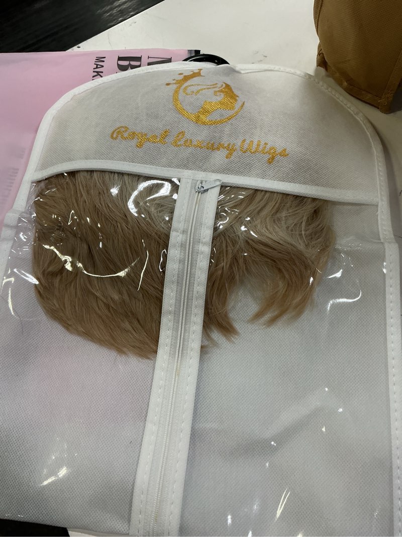 Condition photo showing Good Condition for breathable lightweight blonde wigs human hair short pixie straight cut heat resistant cap for everyday natural styling (white gold,4inch) white gold 4 inch