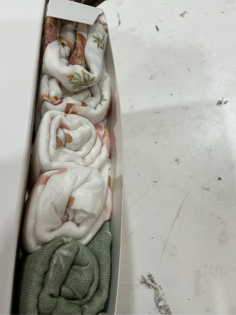 Condition photo showing Good Condition for gllquen baby receiving blankets muslin swaddle blanket for newborn girl boy | cotton squares baby blankets, soft & thin swaddle cloth, breathable absorbent infant swaddling wrap - 6 pack(sage green deer) deer 6 pack