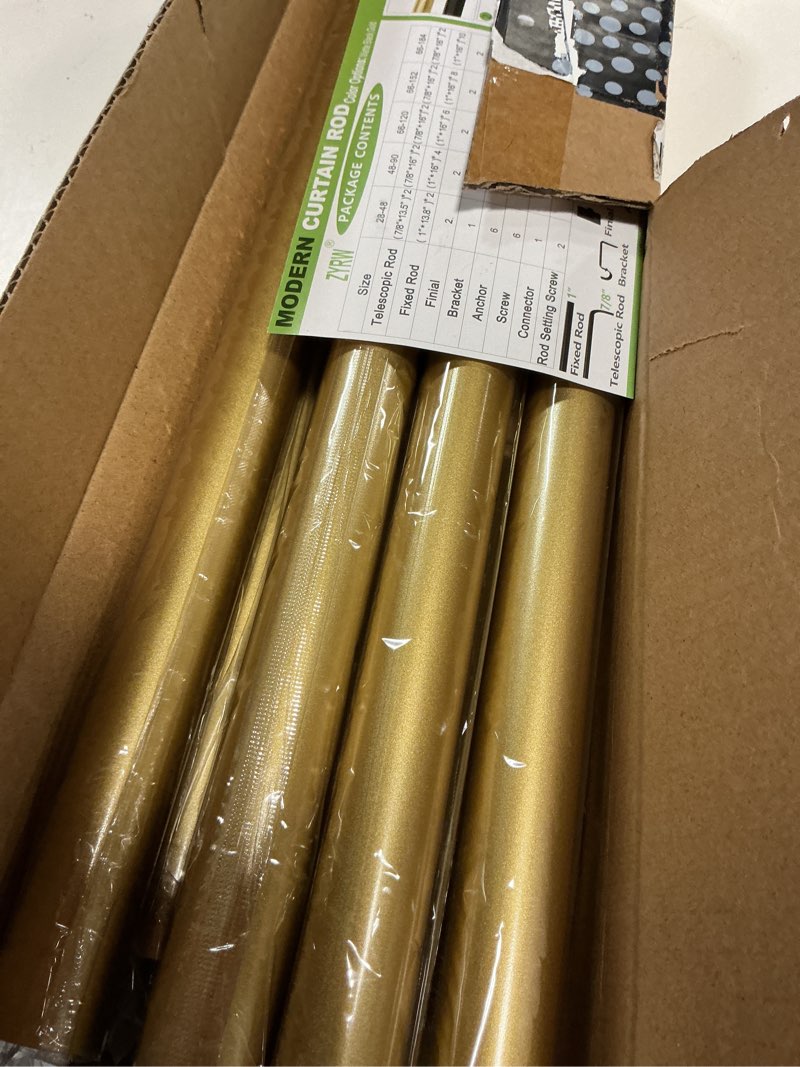 Condition photo showing Good Condition for zyrw gold curtain rods, room darkening rod for windows 48 to 90 inches(4-7.5ft), wrap around curtain rods, heavy duty blackout drapery, modern decorative window treatment rod, gold
