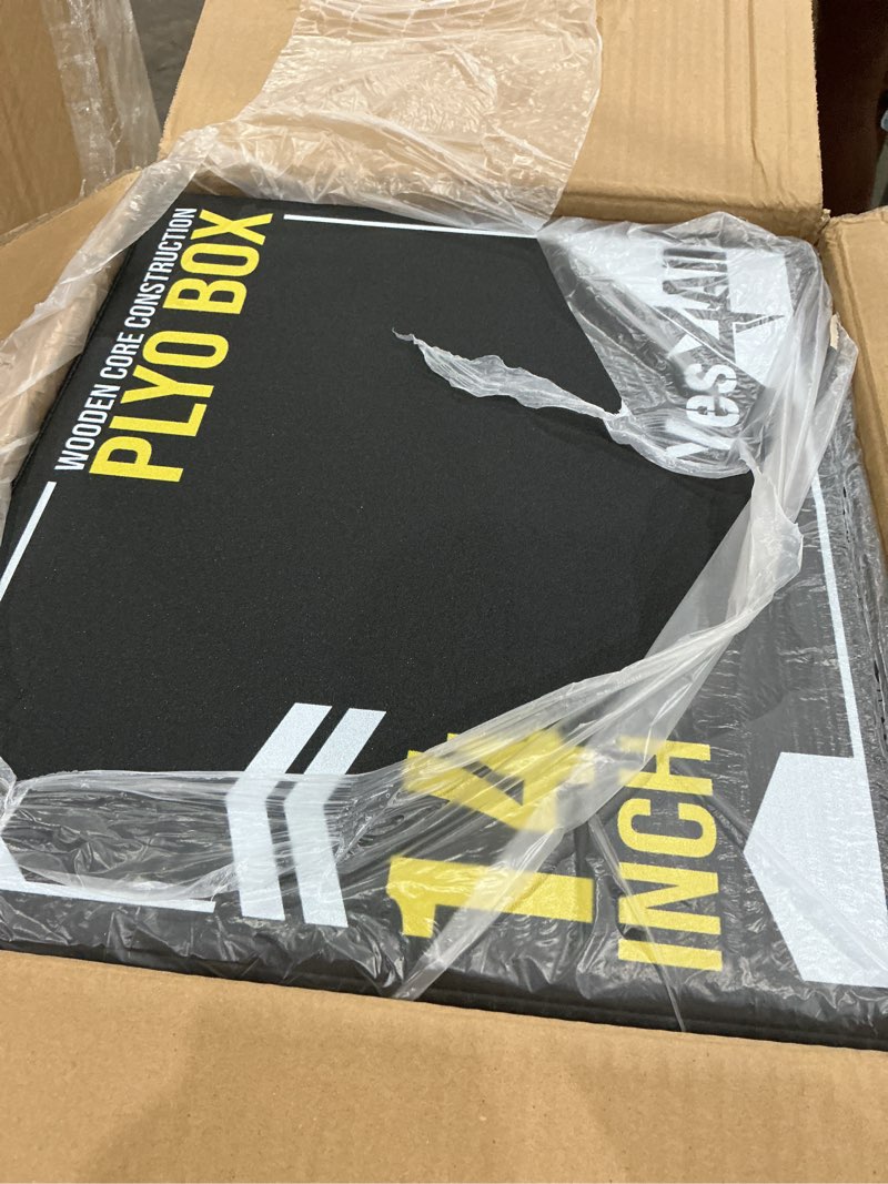 Condition photo showing New/Like New for yes4all 3-in-1 soft-padded plyo box with wooden core, non-slip multi-use cushioned plyometric jump box with vinyl cover for jumping, conditioning, strength training 16" x 14" x 12" a. black version