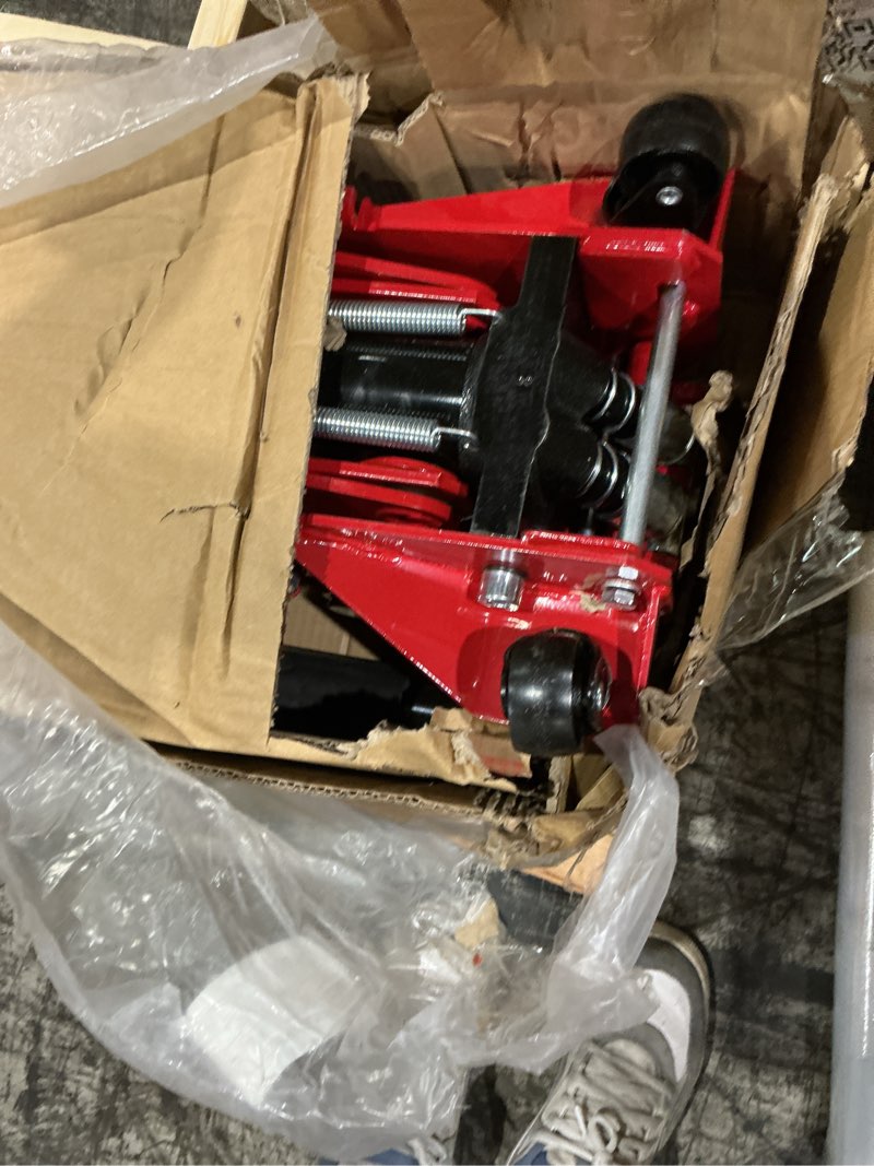 Condition photo showing As Is for 4 ton floor jack hydraulic low profile floor jack with dual piston quick lift pump, 4 ton (8,800 lbs) capacity, red 4 ton dual piston red