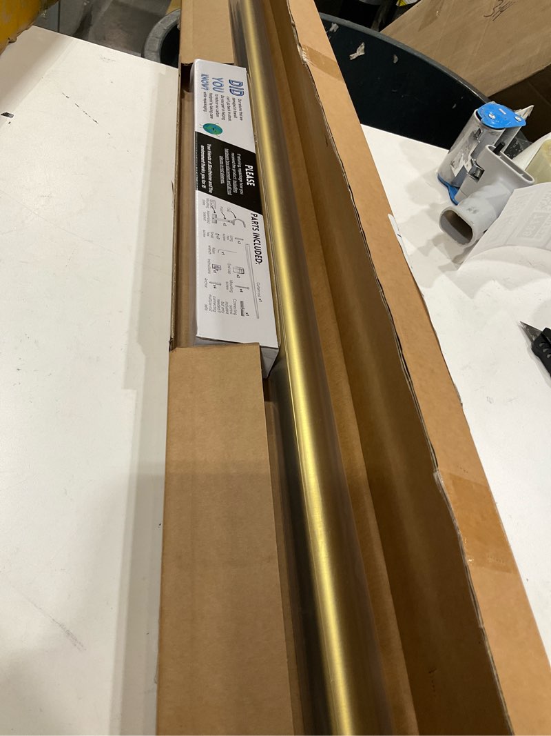 Condition photo showing Good Condition for blasthome® non-adjustable luxury curtain rods for windows, 1 ¼” rod set, 4 1/2 foot fixed length, brushed gold single rod brushed gold 4 1/2 foot