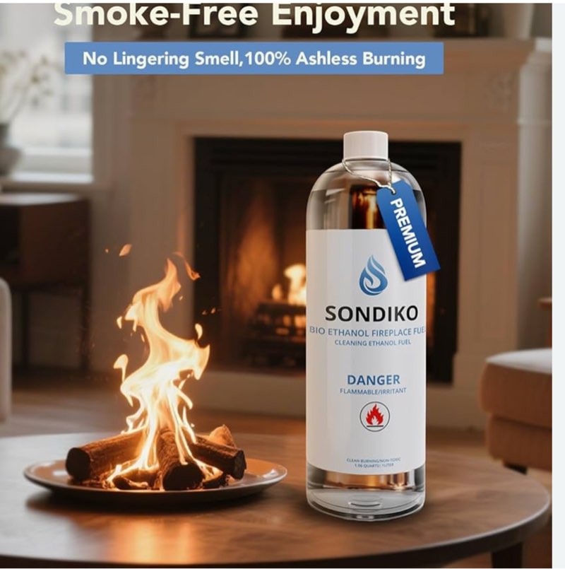 Sondiko Fireplace Fuel for Table Top Fire Pit, Bioethanol Fuel Tabletop Fire Pit, Clean Burning Sust ( Total pack of 12)