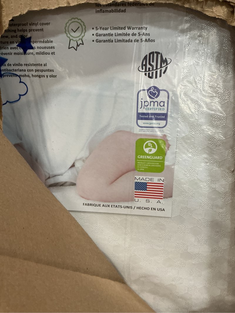Condition photo showing New/Like New for dream on me honeycomb orthopedic firm fiber standard baby crib mattress, greenguard gold and jpma certified, 5” fiber core optimum support, fits crib and toddler bed, waterproof vinyl cover white
