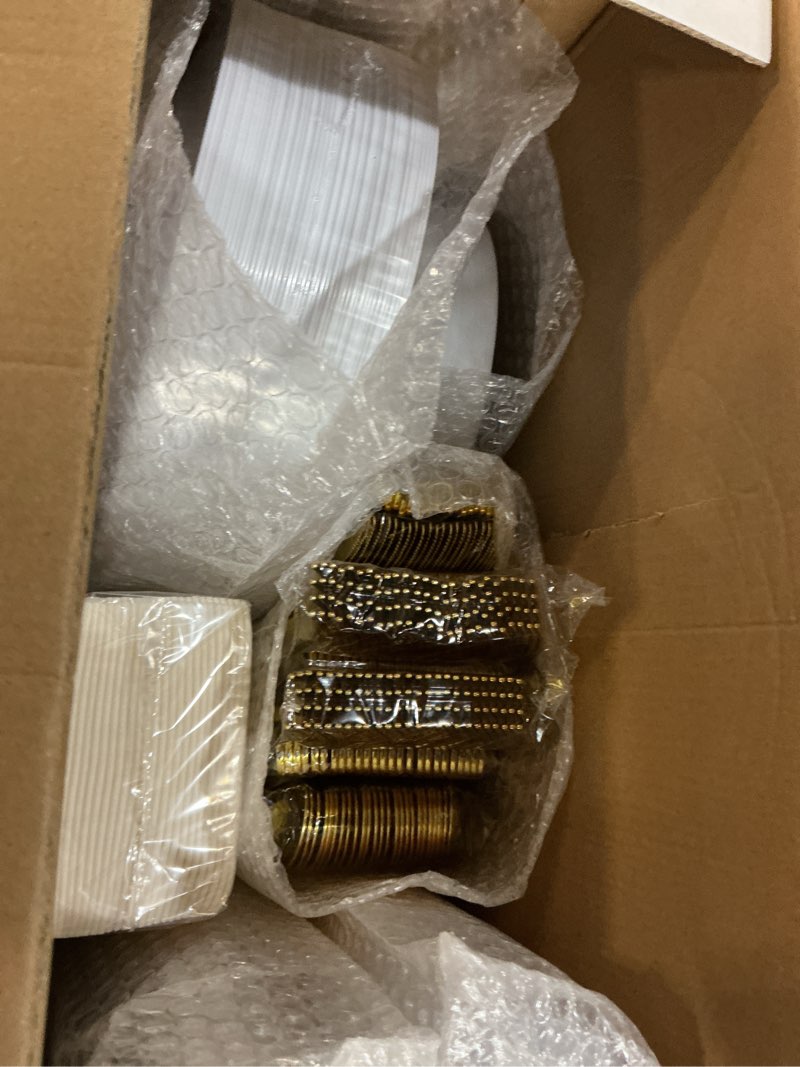 Condition photo showing Good Condition for dayammi 350pcs gold plastic dinnerware set for 50 guests, fancy disposable plates for party, include: 50 dinner plates, 50 dessert plates, 50 pre rolled napkins with gold silverware, 50 cups a gold 350pcs?50 guests)
