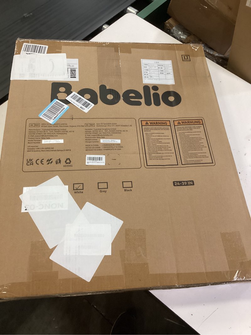 Condition photo showing New/Like New for babelio baby gate for stairs, kitchen & doorways, no bottom bar| easy installation| one-handed operation| auto-close| hardware mount (drill needed) safety dog gate (white - b17, 24-39" w, 28" h) white - b17 28" h, 24-39" w-compact