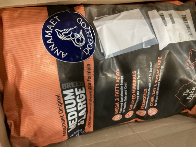 Condition photo showing Good Condition for (bbd:06/27/2026) annamaet original encore formula dry dog food, 25% protein (chicken & brown rice), 40-lb bag