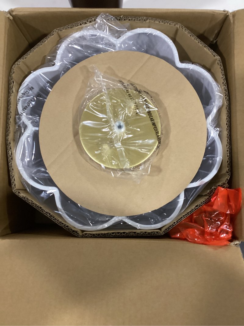 Condition photo showing As Is for Gold Semi Flush Mount Ceiling Light, 3-Light 12.5" Ceiling Lighting Fixtures with Fabric Shade in Flower Shape, Farmhouse Brass Drum Lights for Nursery Hallway Bedroom, AD-22007-3SF-GD Gold, Flower Shade 12.6", Single Shade