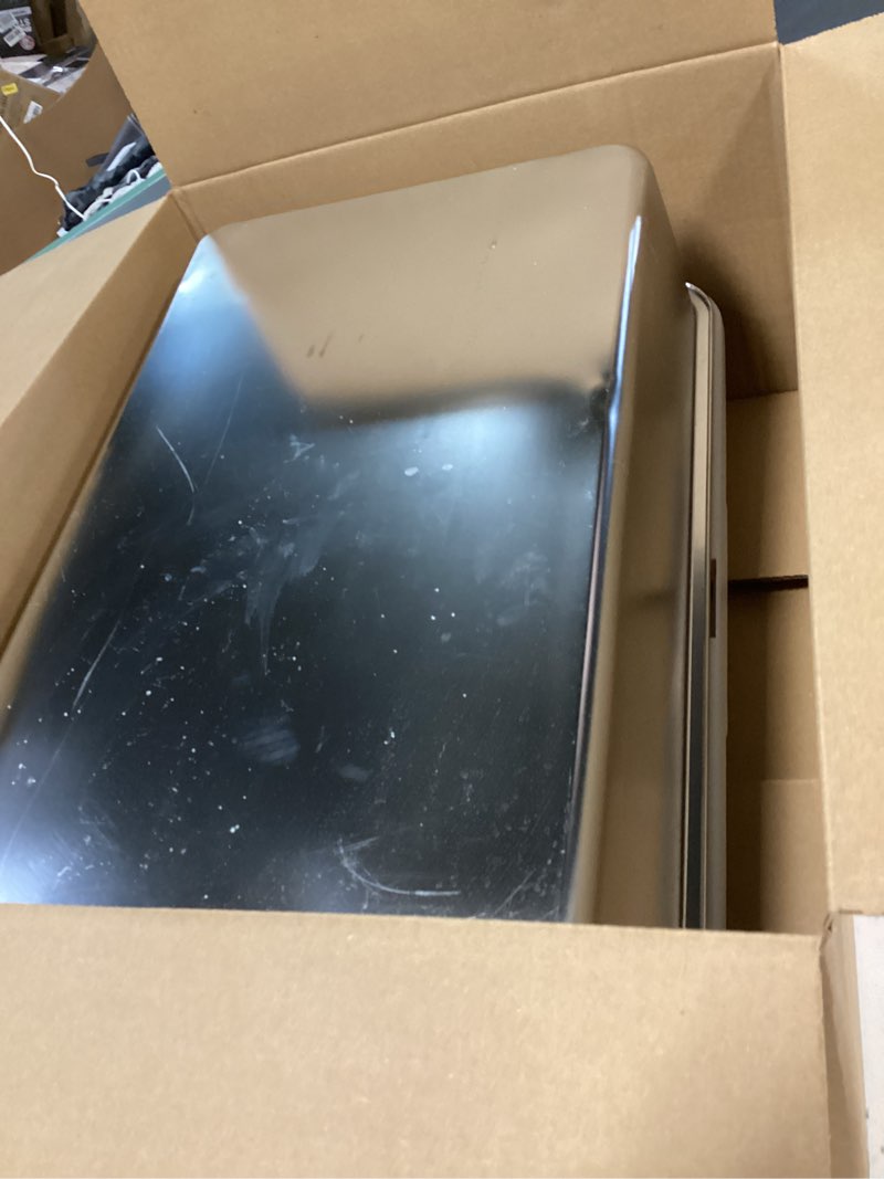 Condition photo showing As Is for Stainless Steel Litter Box | XL Enclosed Cat Litter Boxes with Lid for Big Cats | High Sided, Anti-Urine Leakage | Non-Stick Bottom & Includes Litter Mat & Metal Scoop