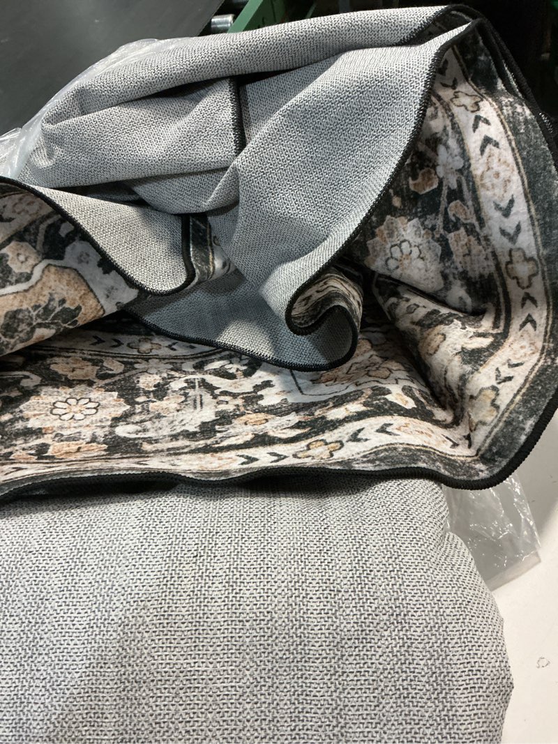 Condition photo showing Good Condition for ruugme washable 9ft round rug - large boho rugs for living room stain resistant carpet vintage tribal rugs for bedroom kitchen dining room with non slip backing decor floor mat 9ft black 9' (round) black