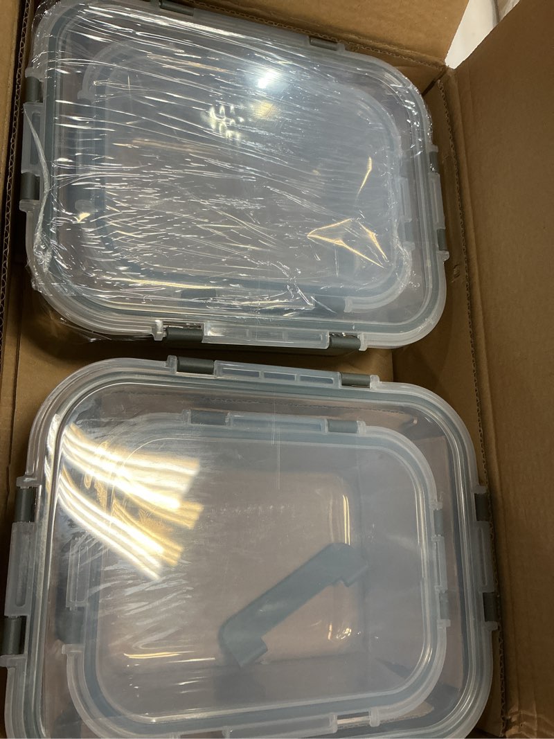 Condition photo showing As Is for M MCIRCO [80 oz & 36 oz Extra Large Glass Food Storage/Baking Containers Set with Lids, 2 Pack 80 oz(10 cup)&2 Pack 36 oz (4.5 cup) Airtight Glass Container,Microwave,Oven,Freezer and Dishwasher gray