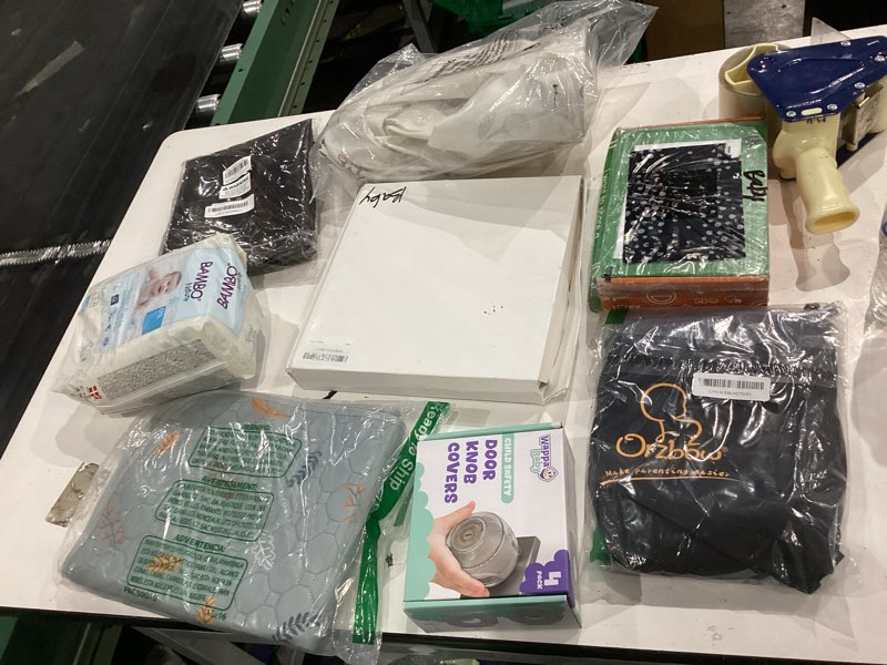 Condition photo showing As Is for assorted lot of baby items (baby clothes, baby accessories, baby toys)
