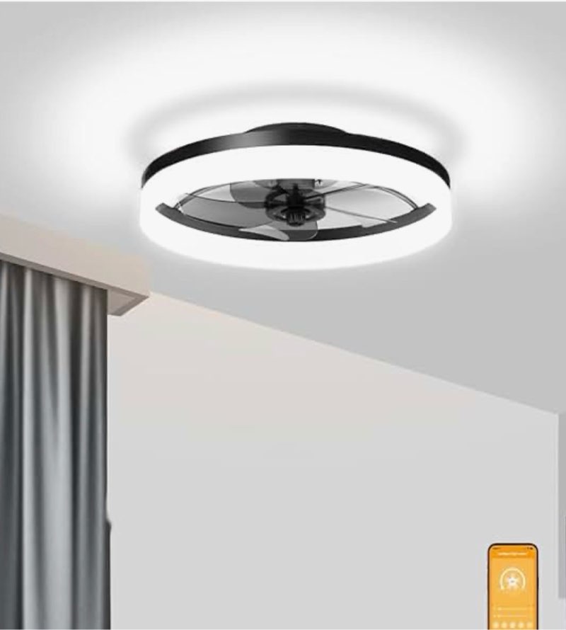 volisun low profile ceiling fan with lights and remote, 23.6in bladeless ceiling fans with light flu