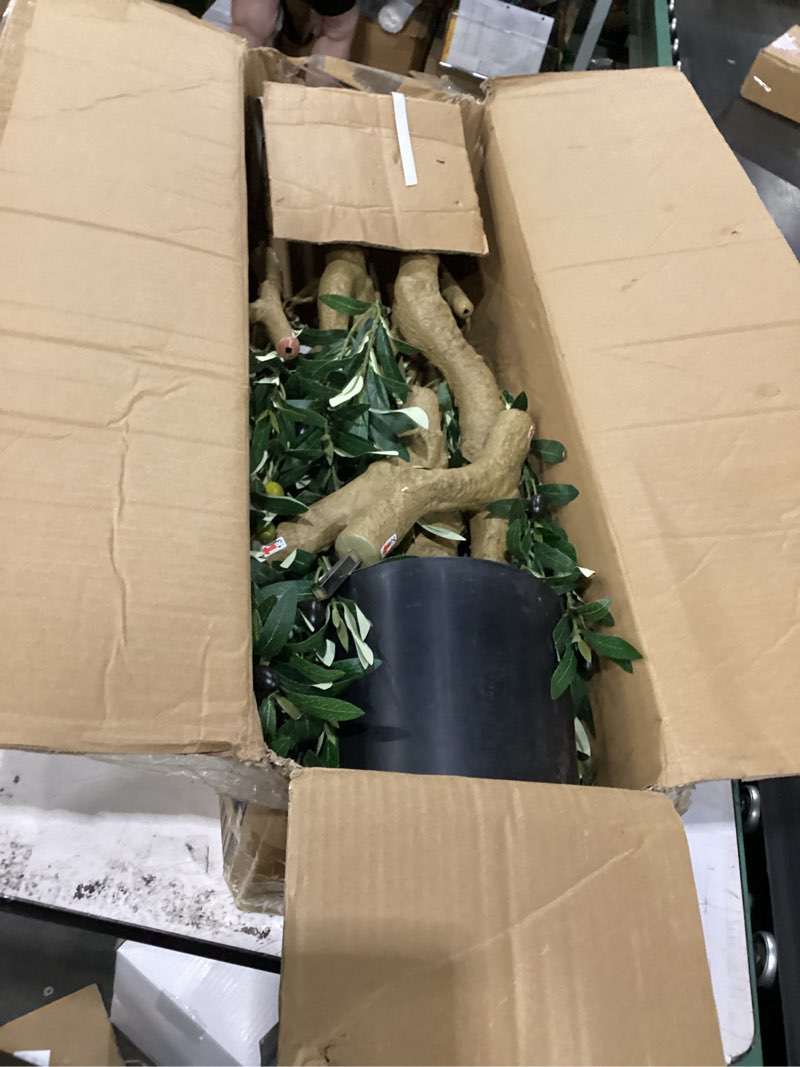 Condition photo showing As Is for nafresh tall faux olive tree?8ft?96in? realistic potted silk artificial olive tree? fake olive trees indoor with green leaves and big fruits for home office living room stairs patio decor. 1 8ft