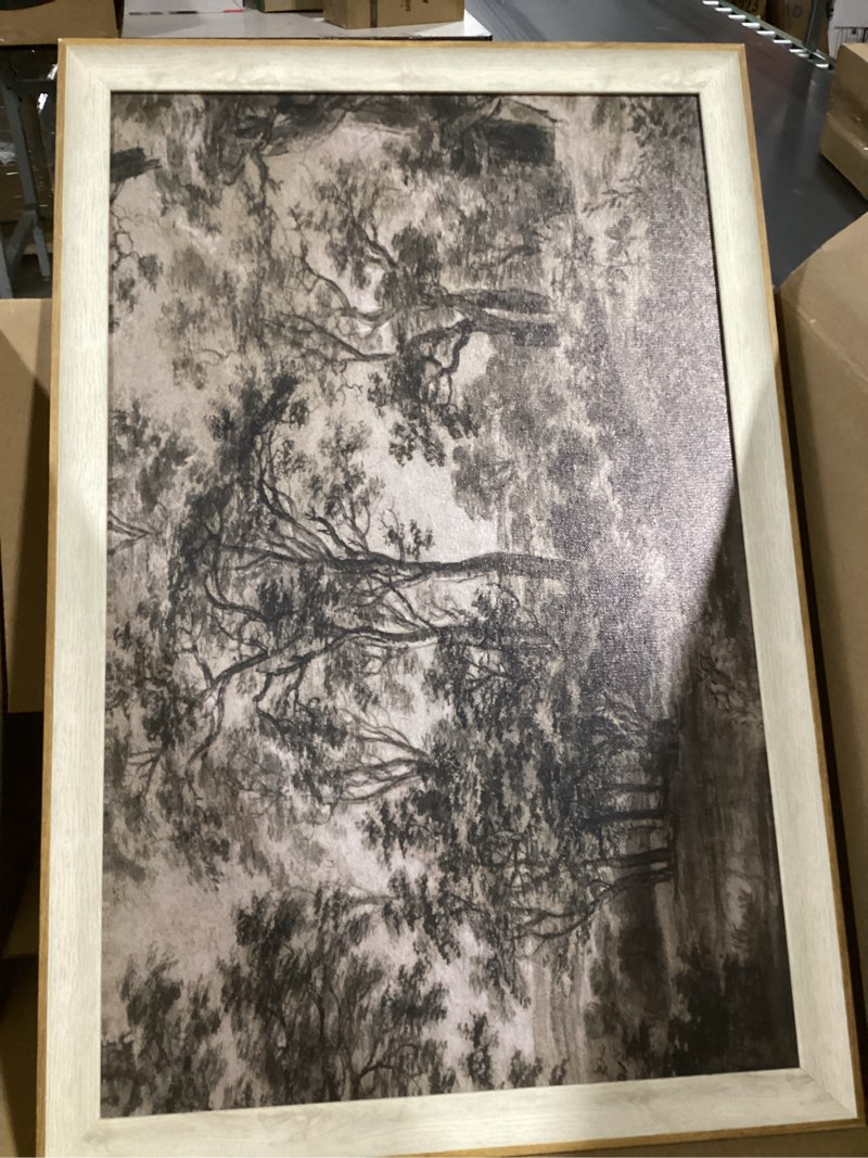 Condition photo showing Good Condition for framed canvas wall art for living room decor, vintage neutral brown woodland landscape painting farmhouse canvas prints artwork, antique wall pictures decor for bedroom gallery office, bathroom wall decor - 16x24inch 24"l x 16"w brown dark