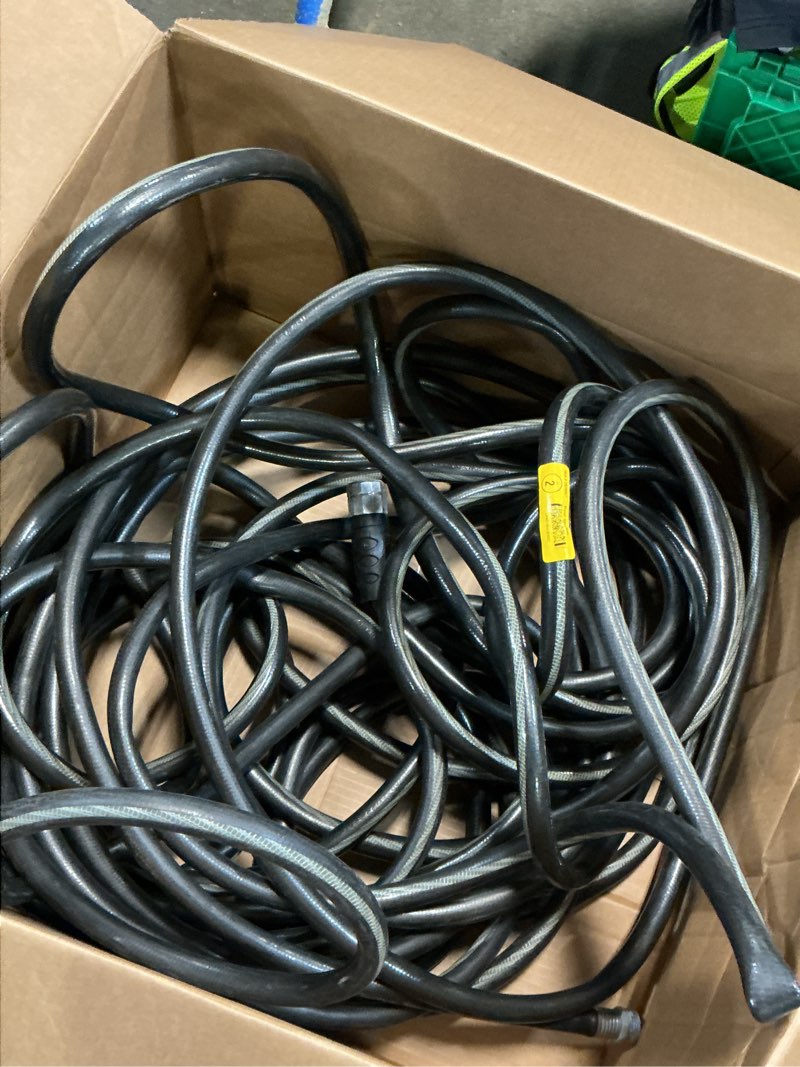 Condition photo showing As Is for guitrees garden hose 100ft x 3/4”, heavy duty rubber hose, water hose with five-layered braiding, male female fittings, 1000psi burst, 300psi working (black)