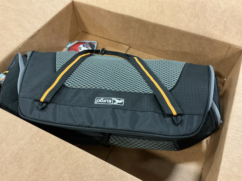 Condition photo showing Good Condition for Kurgo Explorer Dog Carrier - Comfortable Carrier for Travel - Water-Resistant Armorsole Base - Airline Compliant - Storage Pocket - for Cats & Small Dogs up to 20 lb - Black/Yellow Black/Yellow 20.0"L x 10.0"W x 11.5"H