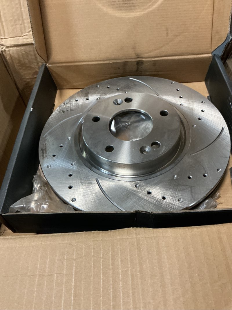 Condition photo showing As Is for brake pads and rotors kit compatible with 2011-2016 kia sportage, 2010-2015 hyundai tucson, front automotive replacement brake kits 31427 d1855-8614 drilled and slotted rotors 300mm(11.8in)