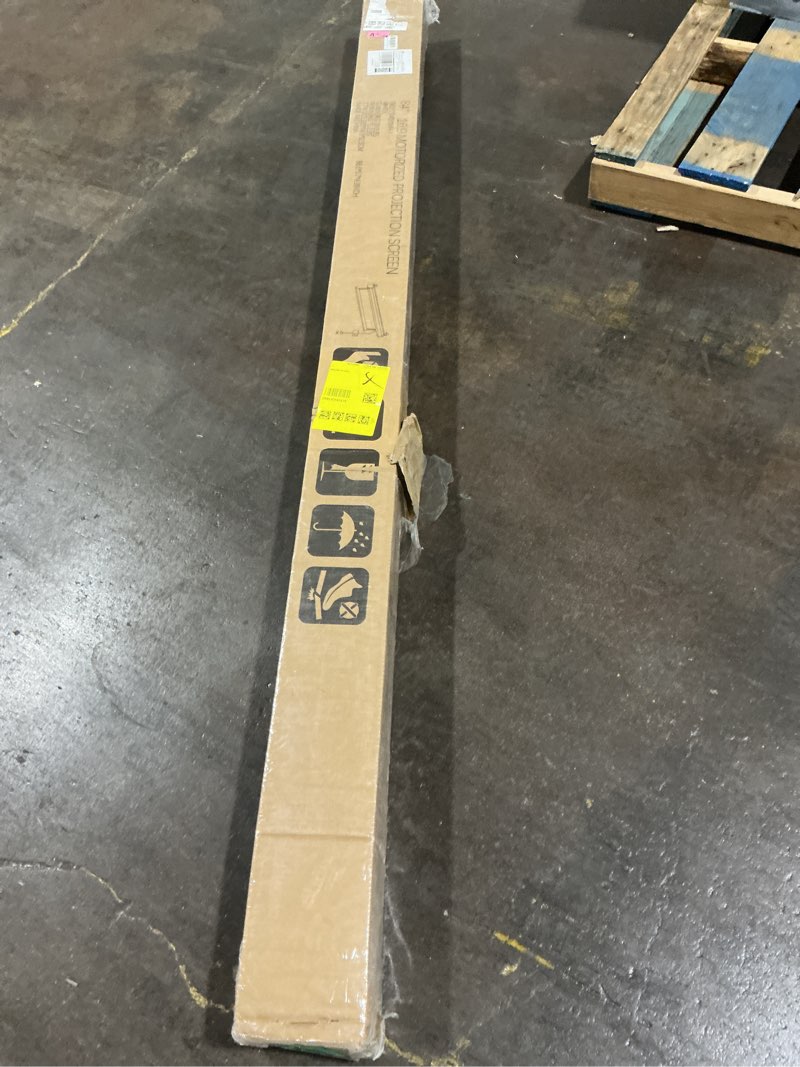 Condition photo showing New/Like New for YODOLLA 84inch Motorized Projection Screen, 16:9 4K 3D HD Electric Projector Screen, Wall/Ceiling Mounted White Projection Screen with Two Remote Controls for Indoor & Outdoor Use