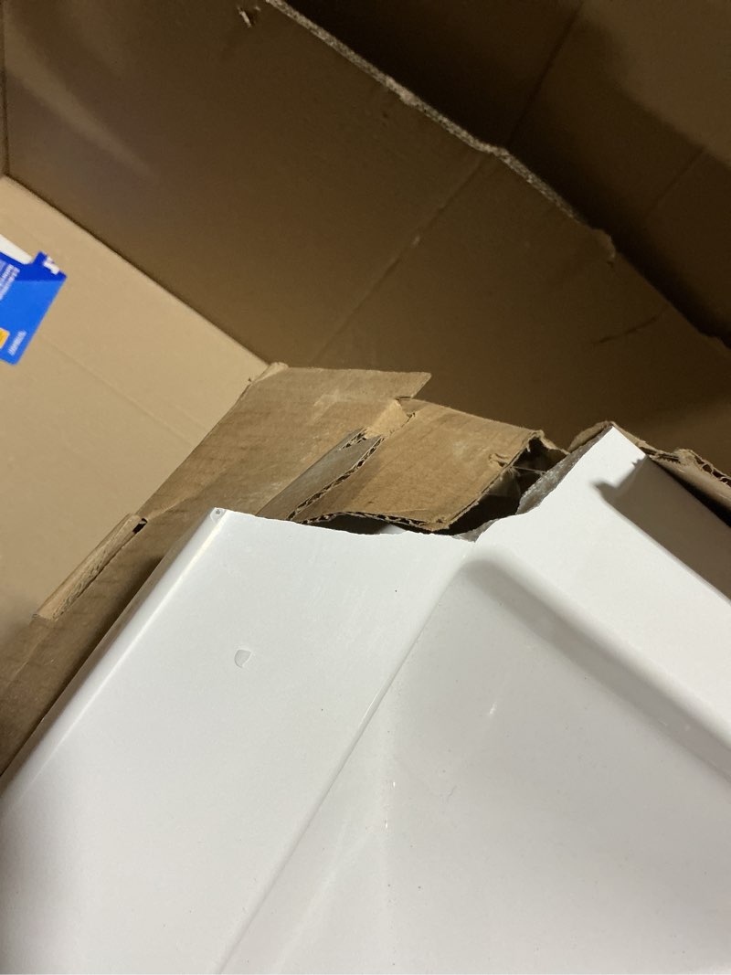 Condition photo showing As Is for style selections kirkman 18-in white single sink bathroom vanity with white cultured marble top
