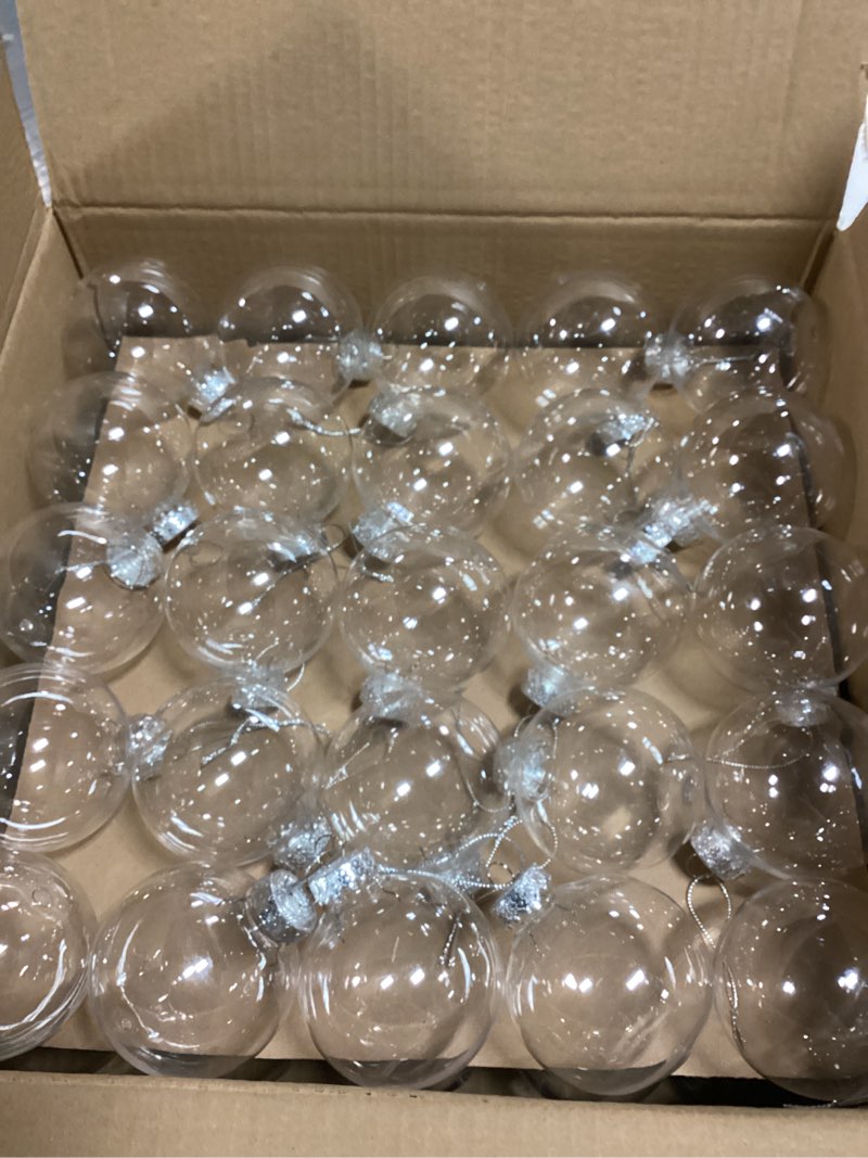 Condition photo showing Good Condition for ANVAVO 50 Pieces 3.15 Inch Christmas Round Clear Plastic Ball Ornaments Bulk Removable Top Transparent Hanging Ornaments Ball DIY Fillable Clear Baubles for Xmas Tree Home Party Decor