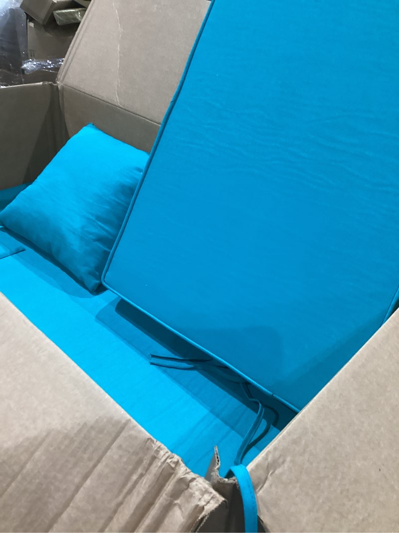 Condition photo showing Good Condition for sundale outdoor olefin chaise lounge cushion set of 2, water-resistant patio lounge chair cushion, thick lounger pad with 4 straps teal, 80 x 26 x 6 inches